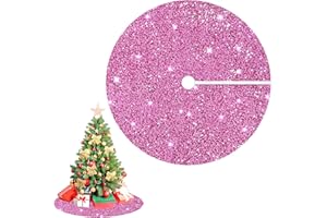 ROMANKAS Christmas Tree Skirt Pink 46 Inches Sequin Xmas Tree Skirt Round Velvet Christmas Tree Skirts Sparkly Large Glitter Tree Skirt for 6FT Tree Unique Christmas Tree Cover Skirt for Holiday Decor