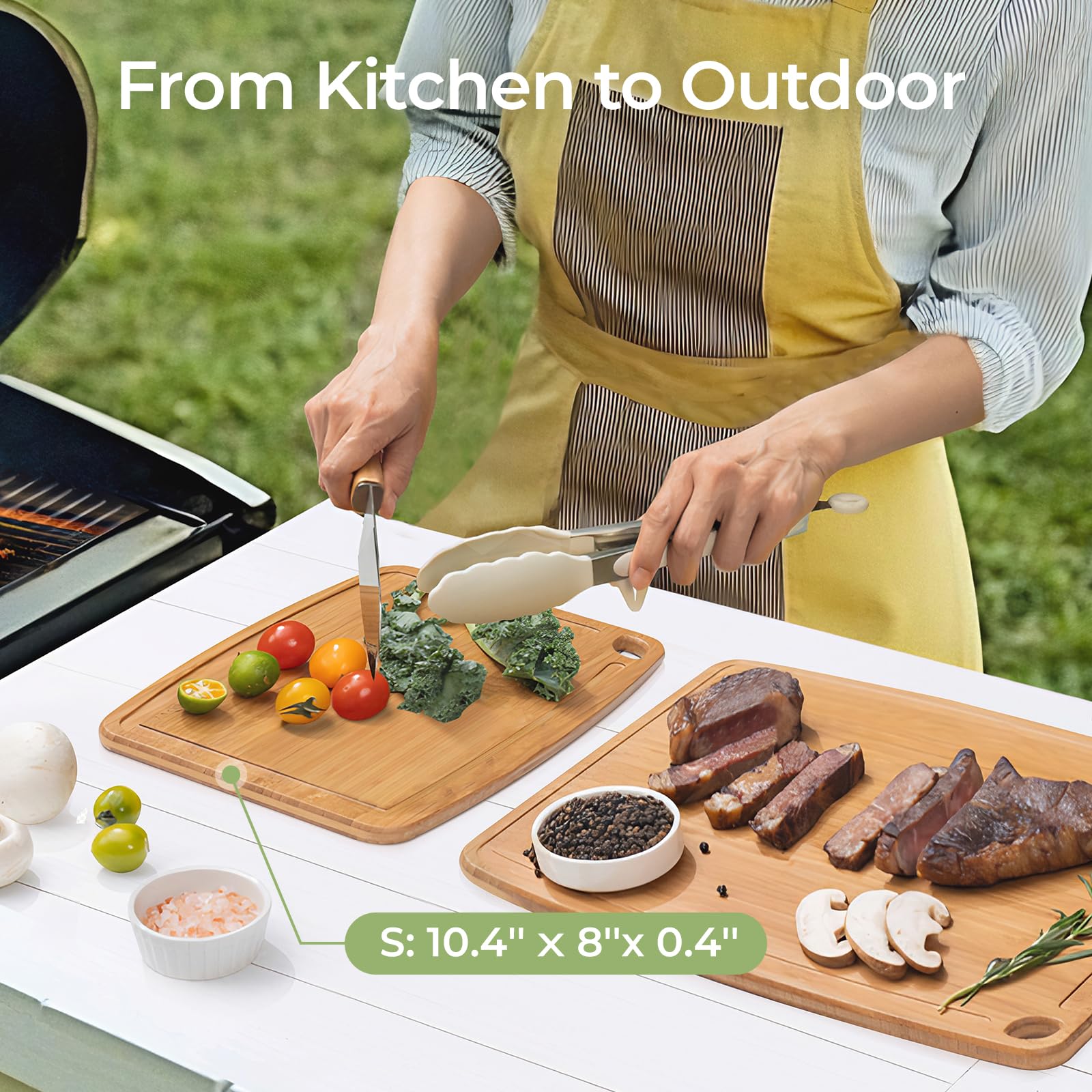 Keechee Dishwasher Safe Carbonized Bamboo Wood Cutting Boards for Kitchen with Juice Groove, Wooden Charcuterie & Chopping for Fruit, Vegetables & Cheese, Durable, Lightweight, Water-Resistant