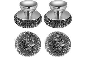 Onewly 2Pack Steel Wool Scrubber Set, Stainless Steel Scrubber with Stainless Steel Handle, for Cleaning Dishes, Cast Iron, Stock Pots, Pans, Griddles, Grills
