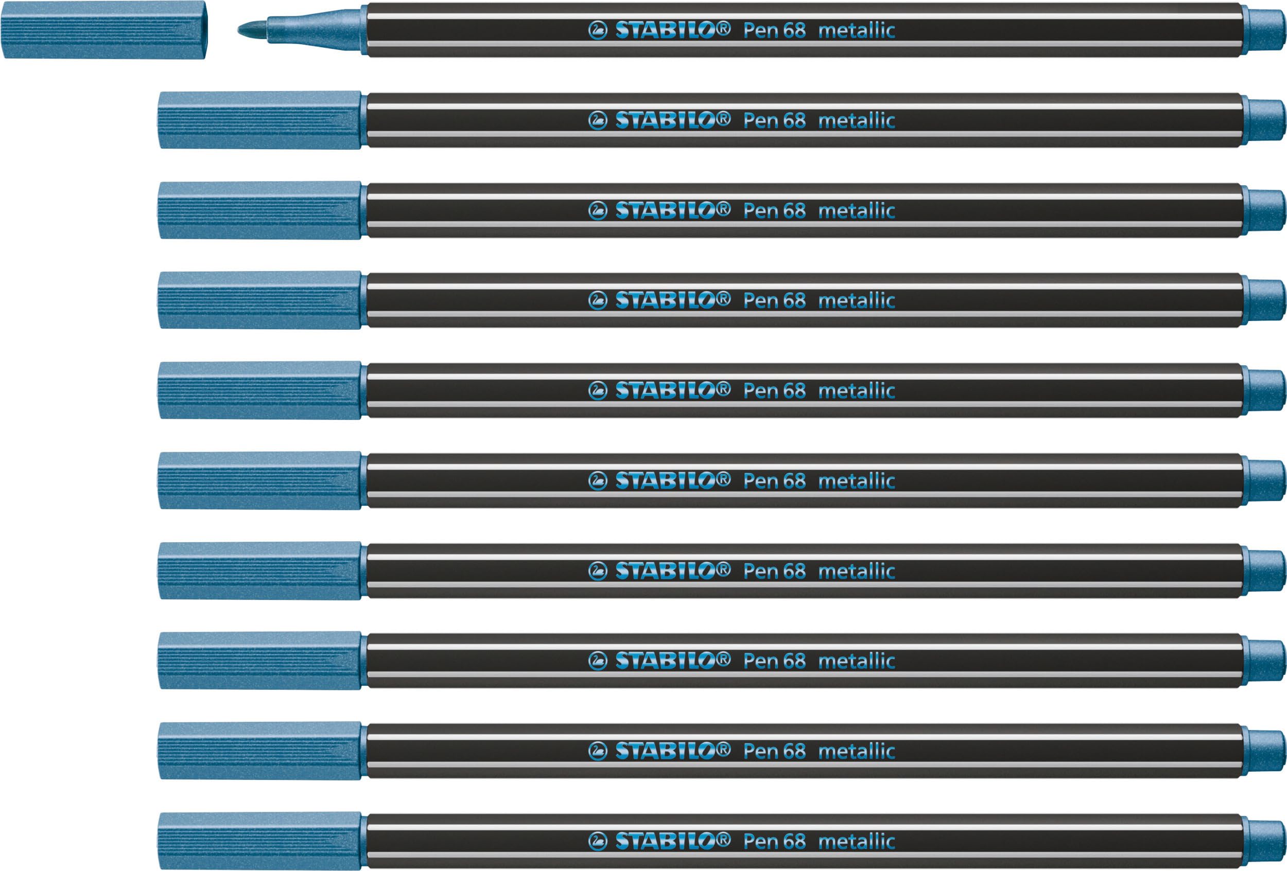 Metallic Premium Felt Tip Pen - STABILO Pen 68 metallic - Pack of 10 - metallic blue