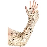 BABEYOND Opera Gloves for Women - Long Fingerless Sequin Sparkling Glitter Gloves Tea Party Stretchy Adult Size Elbow Length