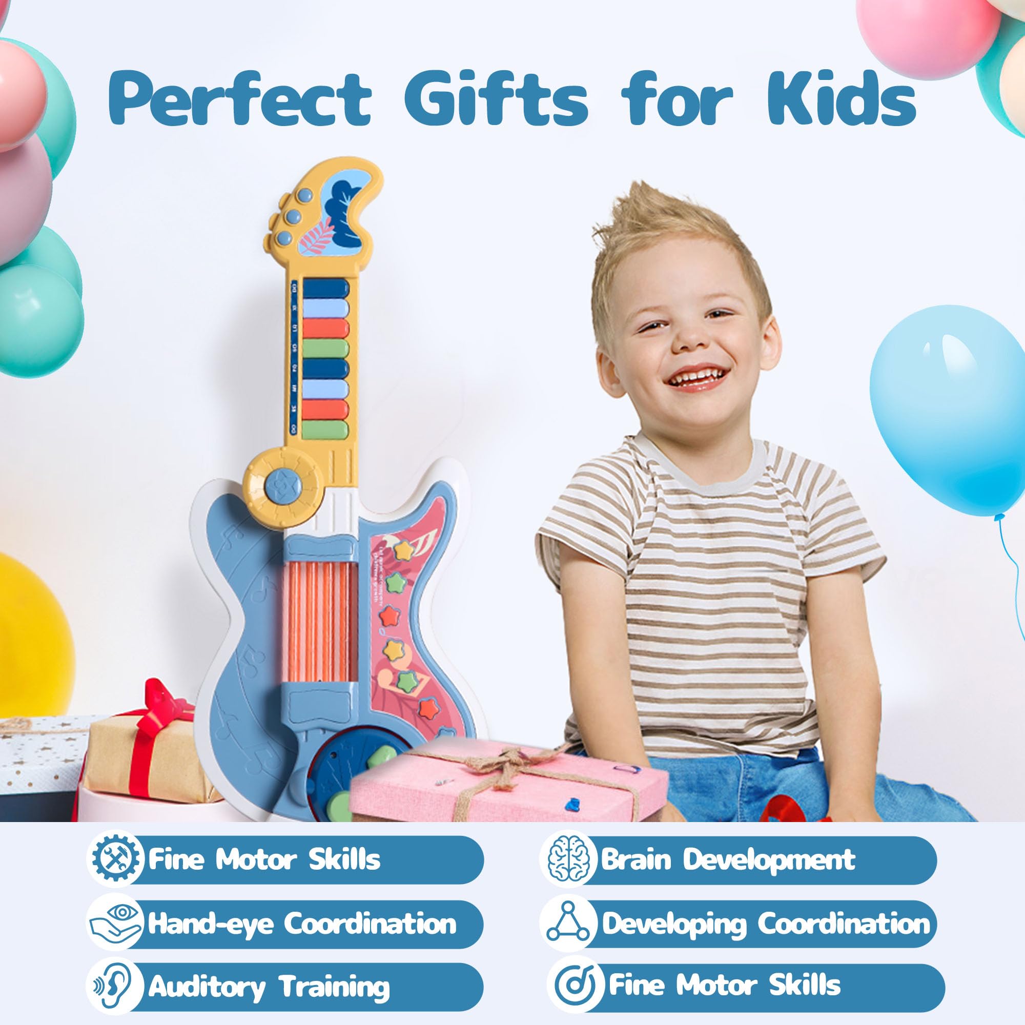 Toddlers Guitar, 4 in 1 Kids Guitar and Piano Guitars for Toddlers 2-4 with Lullaby Projector Toy for Kids Musical Instruments Toys for a 3 4 5 Year Old Boys Girls Gifts