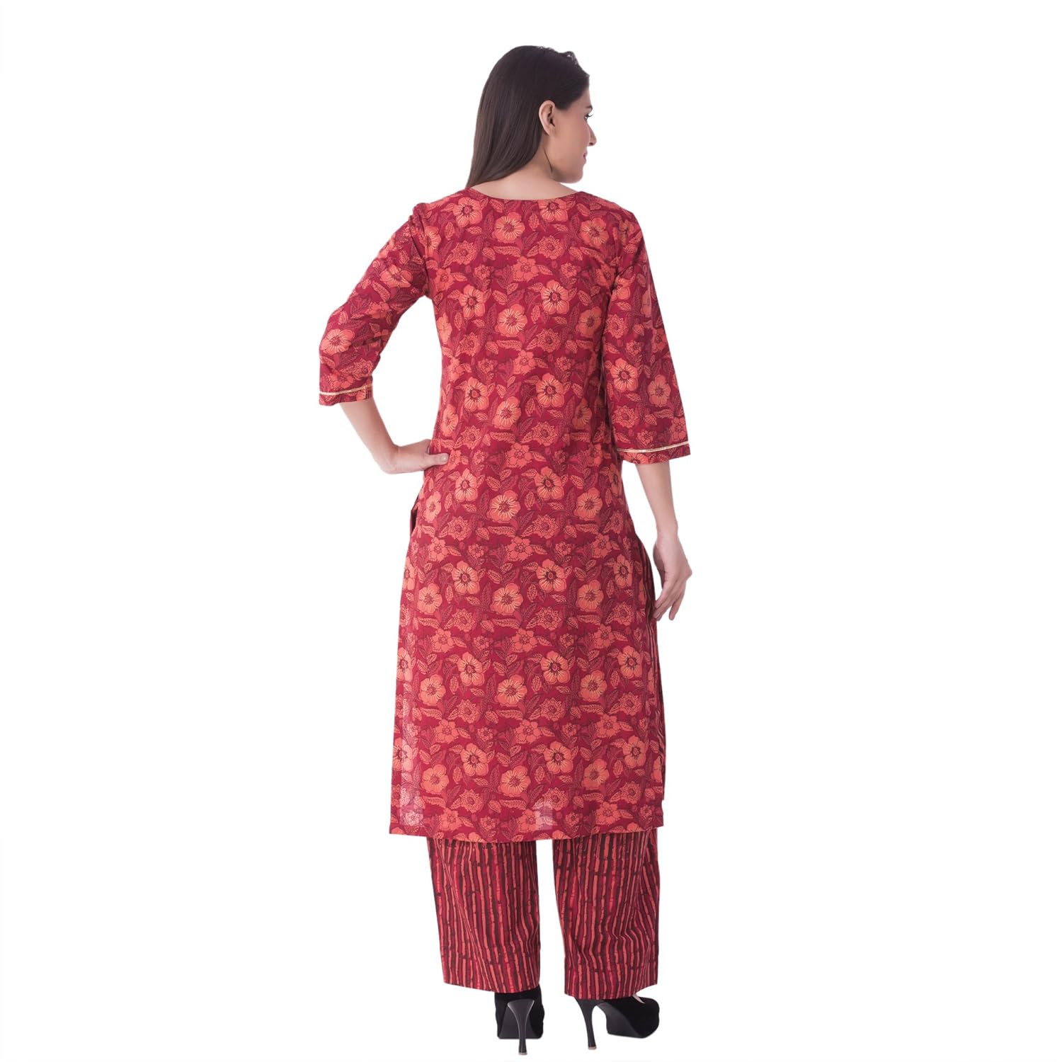 khushal k women's cotton printed kurti with palazzo set