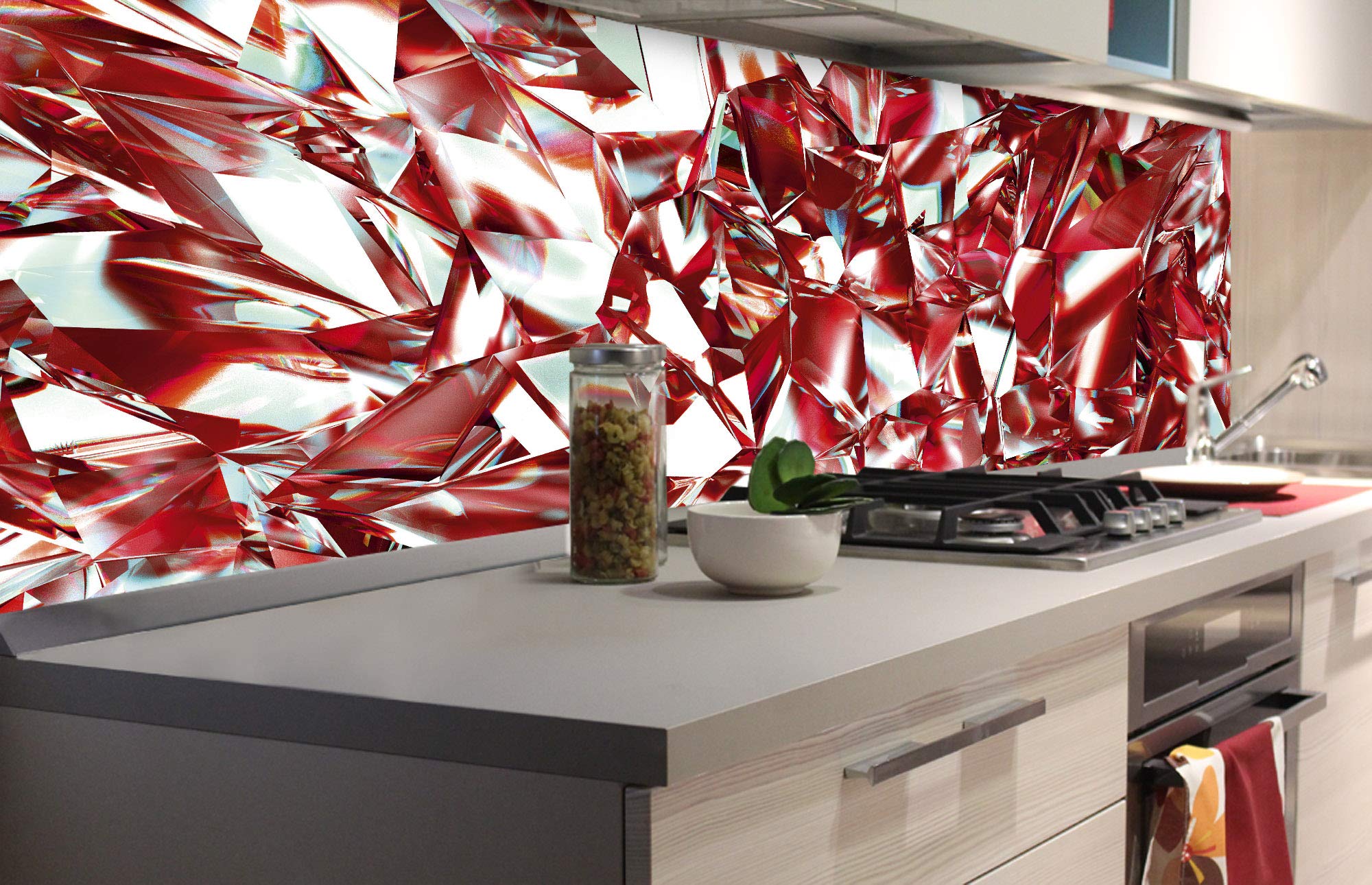 DIMEX LINE Peel and Stick Kitchen Backsplash Sticker RED Crystal | Waterproof Decorative Wall Foil for Kitchen | Made in EU - 180.01 × 60.00 cm