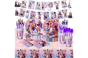 AGOODTO 118 Psc For K Pop Demon Birthday Party Supplies Set, Demon Theme, Plates, Cups, Utensils, Napkins, Tablecloth