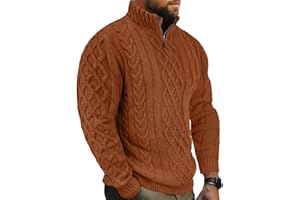 Comdecevis Mens Quarter Zip Sweater Long Sleeve Cable Knit Mock Neck Polo Soft Casual Pullover Sweaters