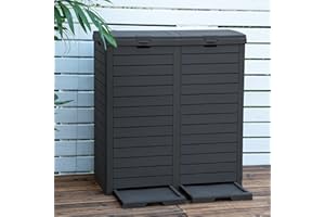 DWVO Outdoor Large Resin Trash Can, 76 Gallon Classified Hideaway Garbage Bins with Dual Lid and Drip Trays for Porch, Backya