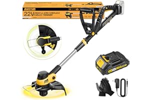 AUXTUR 22V Cordless String Trimmers - 90° Pivot Head - Weed Wacker with 2000MAH Battery and 12'' Cutting Width - Power Tools for Lawn Edging, Hedge Trimming