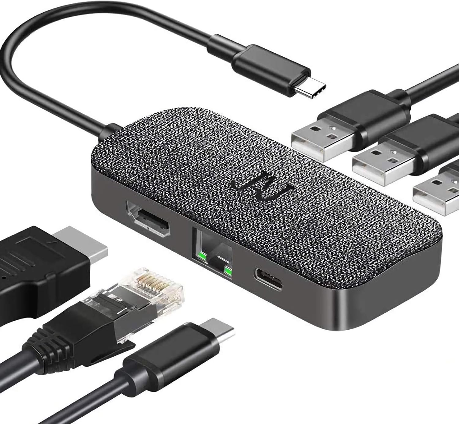 USB C Hub,Multiport USB C Adapter with 4K 30Hz HDMI Port,100W Power Delivery,1Gbps RJ45 Ethernet Port, 3 USB A 3.0 Data Ports Compatible for MacBook Pro and Other USB C Laptops