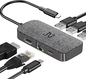 USB C Hub,Multiport USB C Adapter with 4K 30Hz HDMI Port,100W Power Delivery,1Gbps RJ45 Ethernet Port, 3 USB A 3.0 Data Ports Compatible for MacBook Pro and Other USB C Laptops