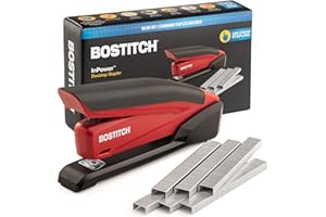 Bostitch Stapler - InPower, One Touch Heavy Duty Red Office Stapler with Built-in Staple Remover, 20 Sheet Capacity, 1260 Staples Included