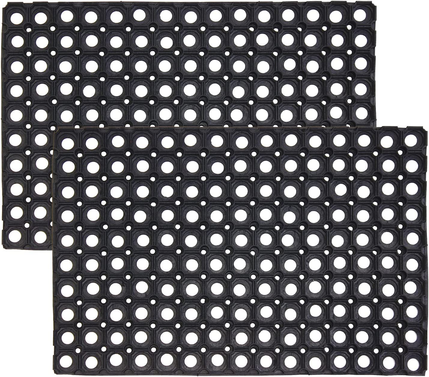 HOUSEGADS Pack of 2 Rubber Hollow Mat Outdoor Anti Fatigue Non Slip Drainage Black Door Mat Light Weight Washable Large Ramp Mat Entrance Thick Playground Garden Floor Matting (40 x 60 (Pack of 2)