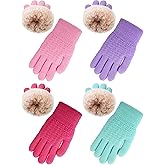 Chuarry 4 Pairs Kids Fleece Lined Gloves Winter Warm Knit Gloves for Girls Boys Cold Weather Supplies, 6-10 Years