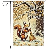 Winter Garden Flag 12x18 Inch Double Sided Burlap Let It Snow Squirrel Sweeping Leaves Holiday Yard Flag Outdoor Christmas Seasonal Garden Decoration