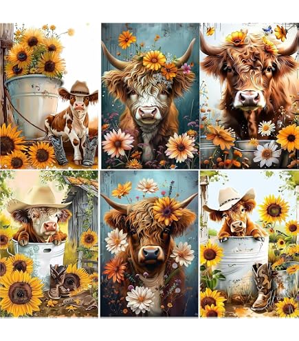 thumbnail image 2 of Harloon Highland Cow Diamond Painting Kits - 6 Pack 15.7x11.8 Inch 5D DIY Diamond Art 2 of 13