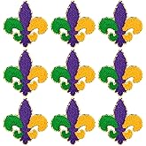 Daifunli 9 Pcs Fleur De Lis Patch Mardi Gras Chenille Iron On Embroidery Patches Set with Gold Glitter Border for Clothing Machine Embroidery DIY
