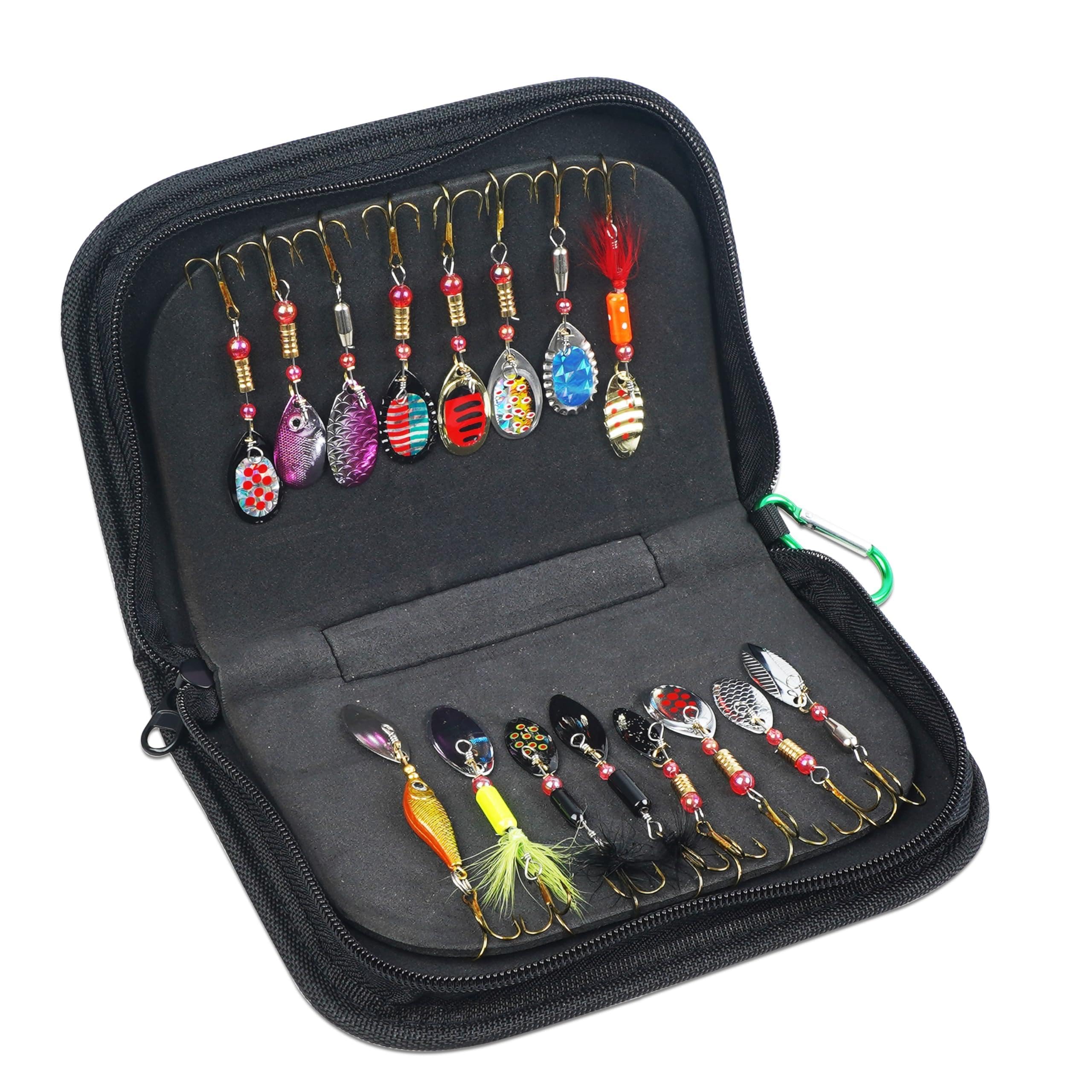 OROOTL 16PCS Inline Spinner Lures Kit, Metal Spinnerbaits Rooster Feather Tail with Portable Bag, Freshwater Saltwater Fishing Lures for Bass Trout Pike Salmon Walleye Perch