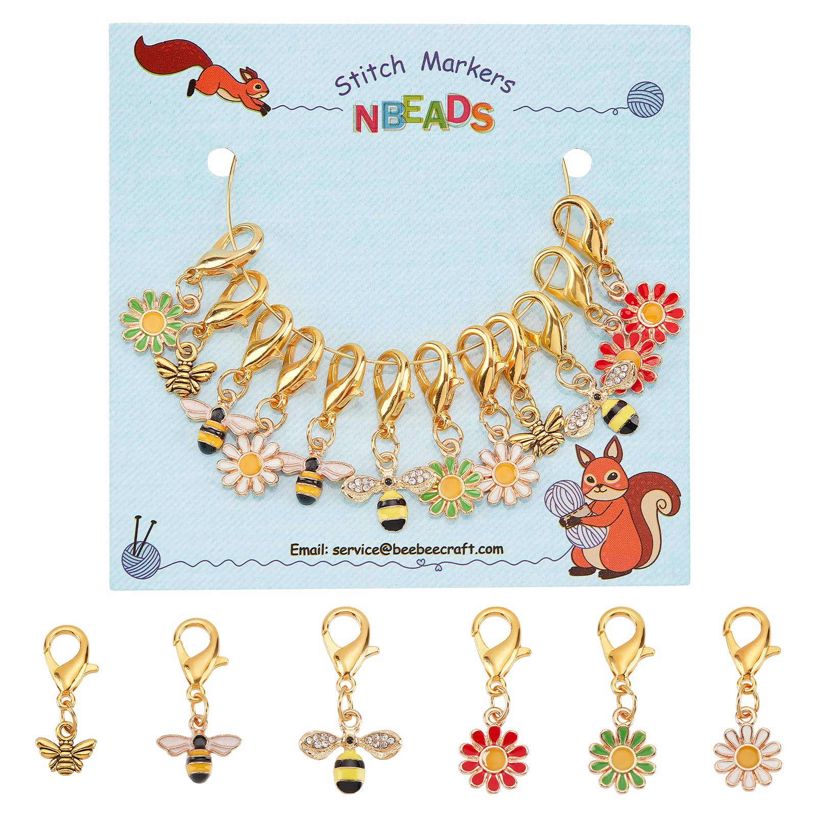 NBEADS 12 Pcs Bees Daisy Stitch Markers, Enamel Alloy Crochet Stitch Marker Charms Removable Lobster Clasp Locking Stitch Marker for Knitting Weaving Sewing Accessories Quilting Handmade Jewelry — image 1