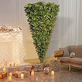 Merax 7.4’ Upside Down Artificial Christmas Tree - Full Christmas Tree with Red Berries, 1500 Tips for Seasonal Indoor Home D