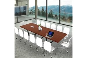 ahliss Sturdy Conference Table with Cable Management Grommets Modern Rectangle Office Meeting Table with Wood Tabletop and Metal Frame & Legs- Easy Assembly Boardroom Table (Mahogany, 12 Foot)