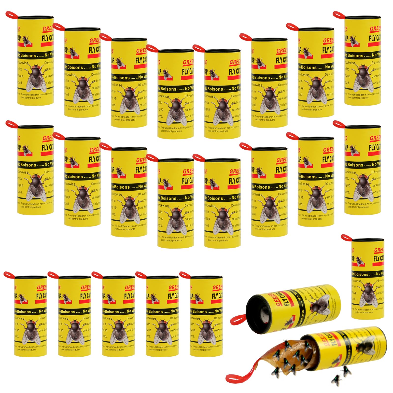 Flintronic 24 Pack Pesticide Free Fly Paper, Sticky Fly Catchers Trap, Fly Paper Strips for Catching Bugs Insects Fruit Flies Moths, Indoor Outdoor Use