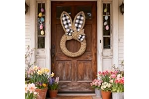 Easter Bunny Wreath for Front Door, Artificial Rabbits Shaped Flower Garlands Seasonal Home and Party Decoration, Handmade Ea
