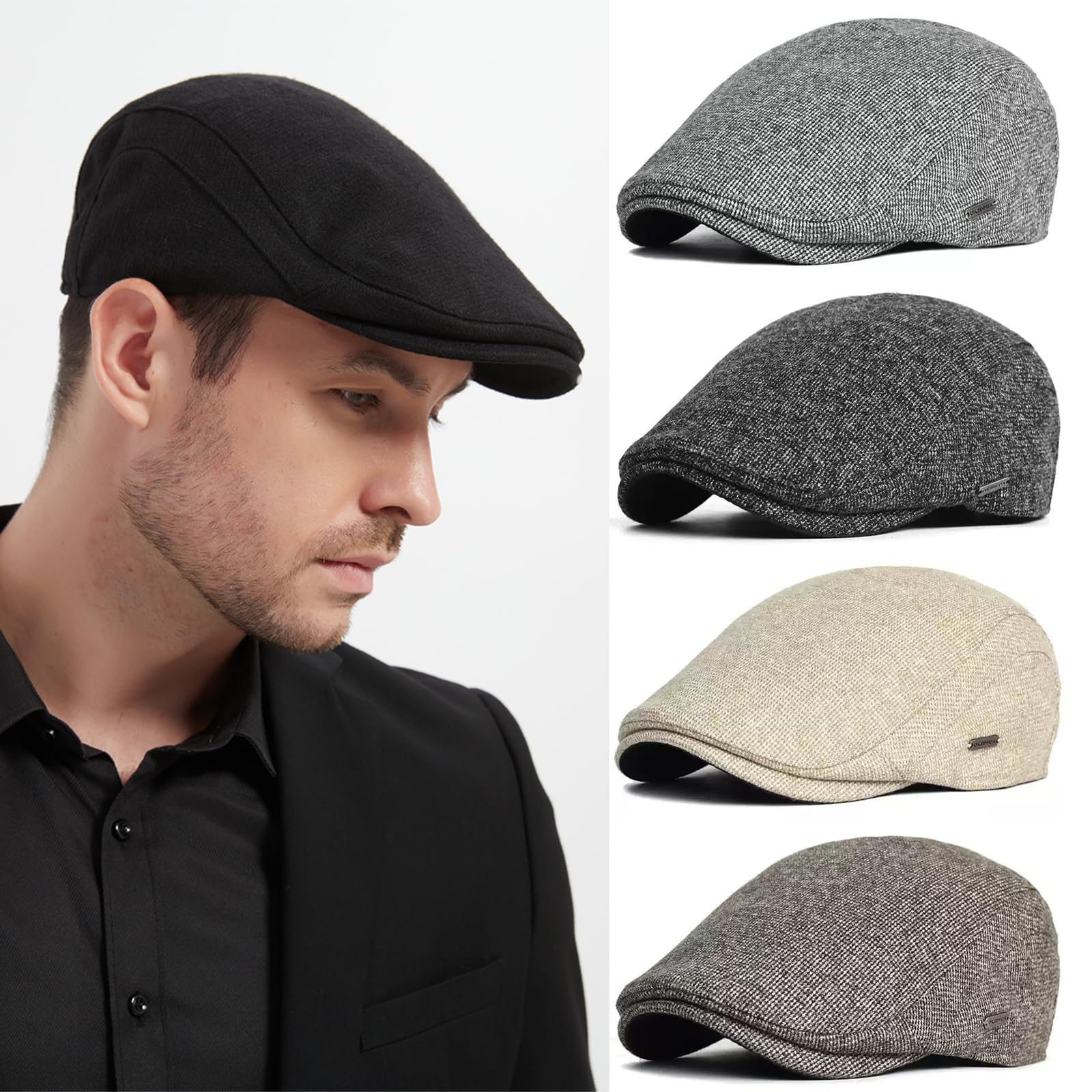 EKMTBJXY Flat Beret Men's Peaked Cap Cotton Beret Newsboy Driving Cabbie Cap Flat Cap