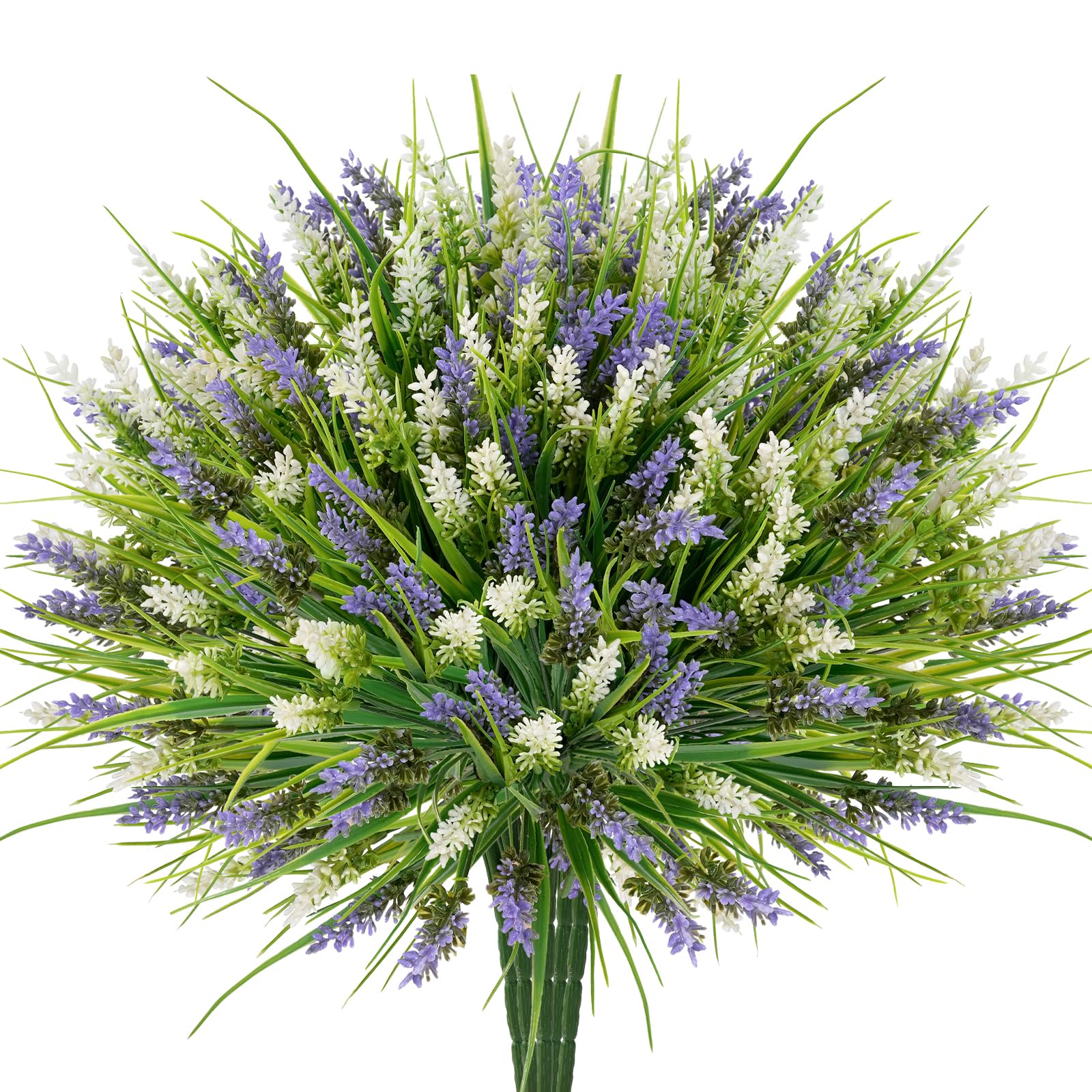 20 Bundles Artificial Plants Outdoor, UV Resistant Fake Flowers, Realistic Faux Lavender Shrubs for Porch Garden Window Box Home Decoration (White LitghtPurple)