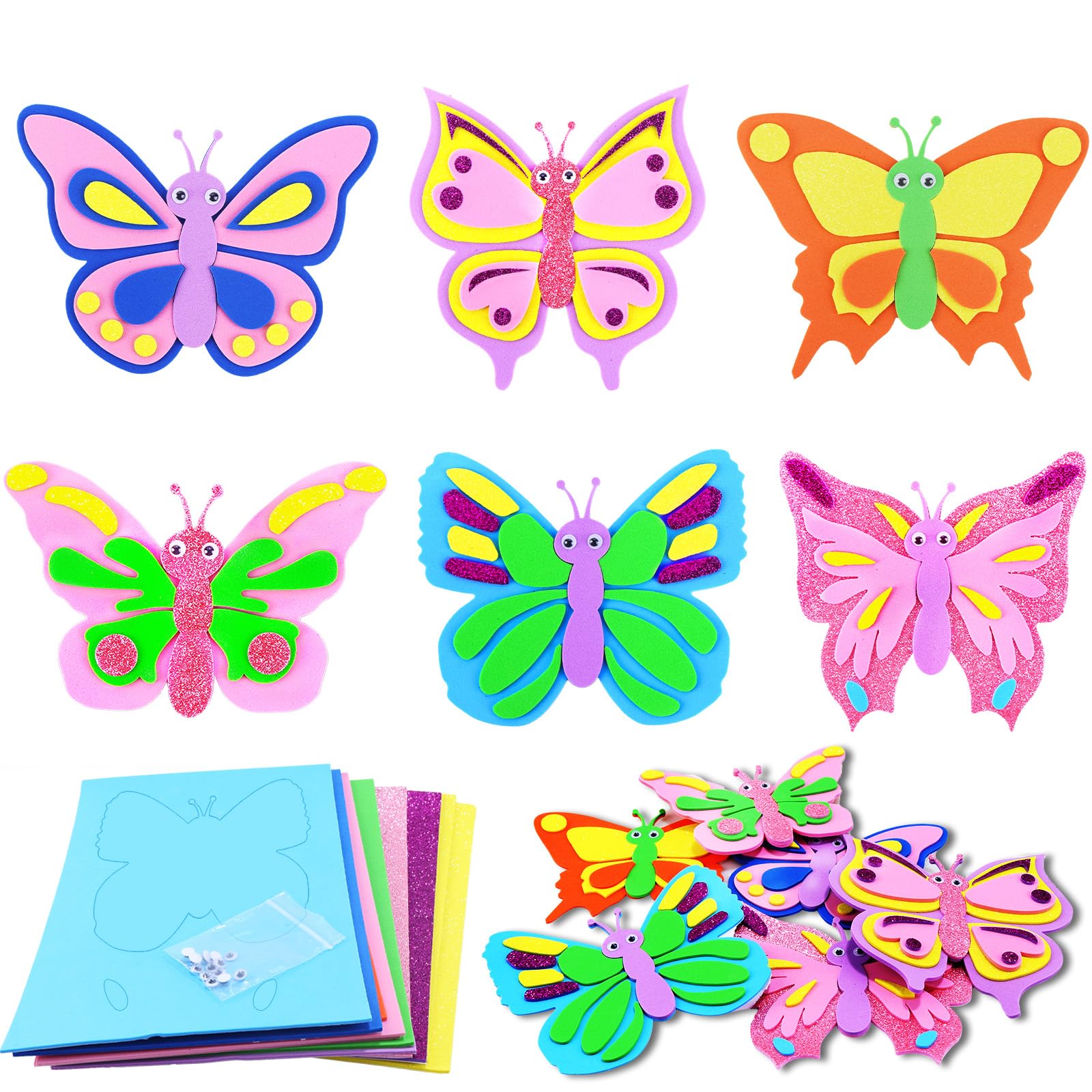 Aitsite 12 Pack Butterfly Craft Kit for Kids - Arts & Crafts Supplies with Foam Stickers - Gift Educational Toys for Boys & Girls — image 1