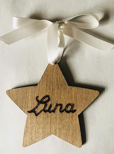 Personalised Wooden Star Christmas Tree Decoration Large Name Star