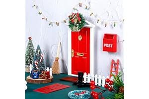 HUNGDAO 20 Pcs Christmas Elf Fairy Doors Decorations Enchanted Elf Doors Tiny Outdoor Xmas Decor Wooden Tiny Miniature for Girls Xmas Accessories Fairy Tale(Red)(Red)