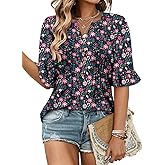 CHICZONE Womens 3/4 Length Bell Sleeve Tops Loose Summer Tunic Shirts Dressy Casual Blouses
