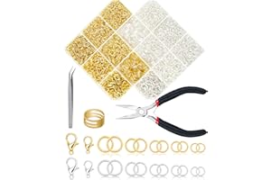 FIVEIZERO 2400PCS Jump Rings Kit for Jewelry Making Supplies & Necklace Repair with Silver & Gold Jump Rings, Lobster Clasps, Pliers, Tweezer & Opener, Jewelry Repair Kit for Earrings and Charms ﻿