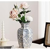 Blue and White Vase, Vintage Blue Ceramic Flower Vessel,Ceramic vases for Home Decor,Vintage Green and Beige for Console Table Mantle Chinoiserie Decor (Blue and White-01, Large)