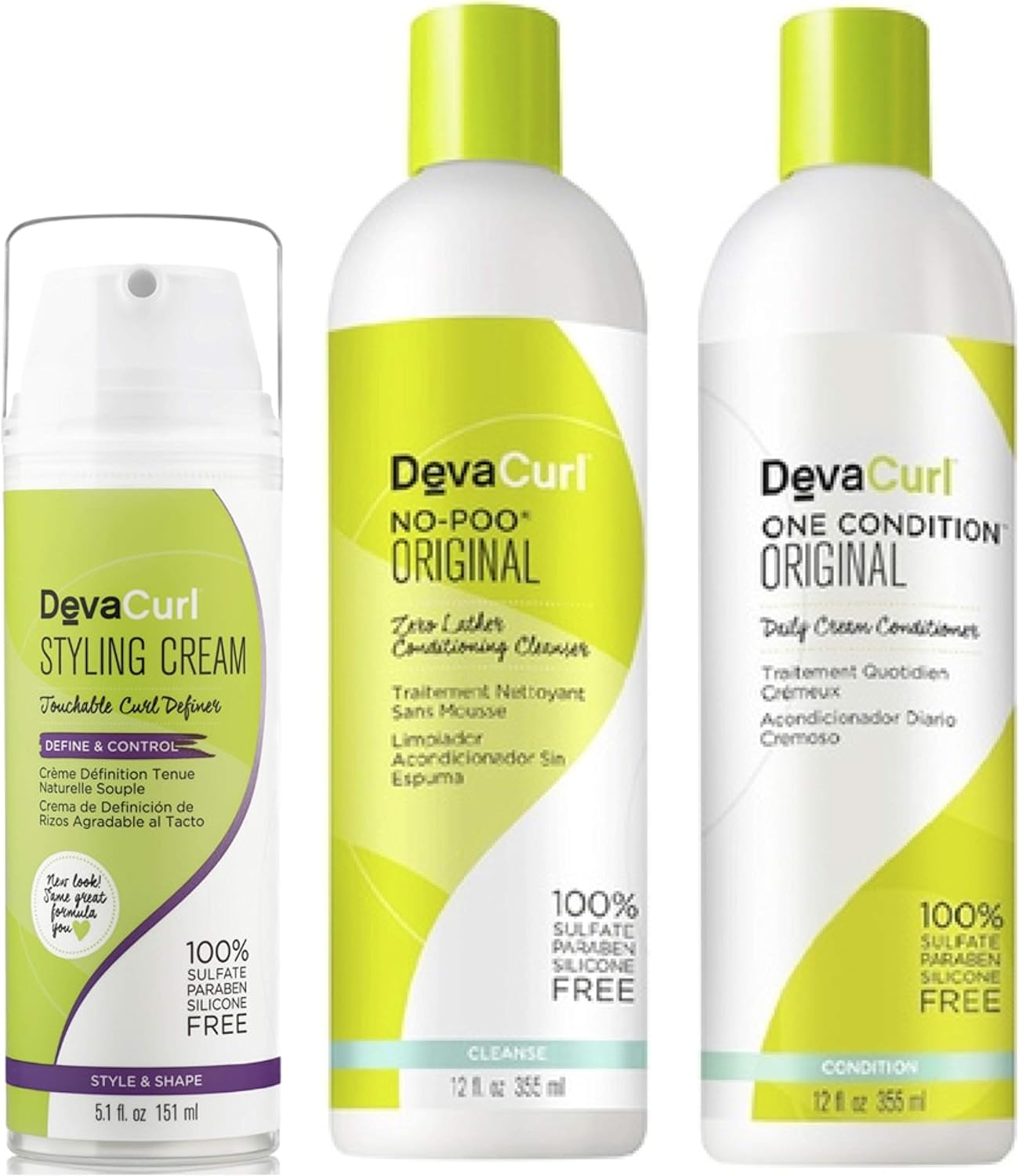 Devacurl Nopoo Shampoo & Devacurl One Condition 12oz + Styling Cream 5