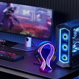 Ammonite Walnut LED Headphone Stand USB PCB Gamer Game Room Decor Blue Pink view 5