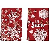 XCHI Red Snowflake Let it Snow Christmas Kitchen Towels Dish Towels 18x26 Inch Xmas Home Kitchen Decorations Hand Towels Set of 2 Drying Dishcloth