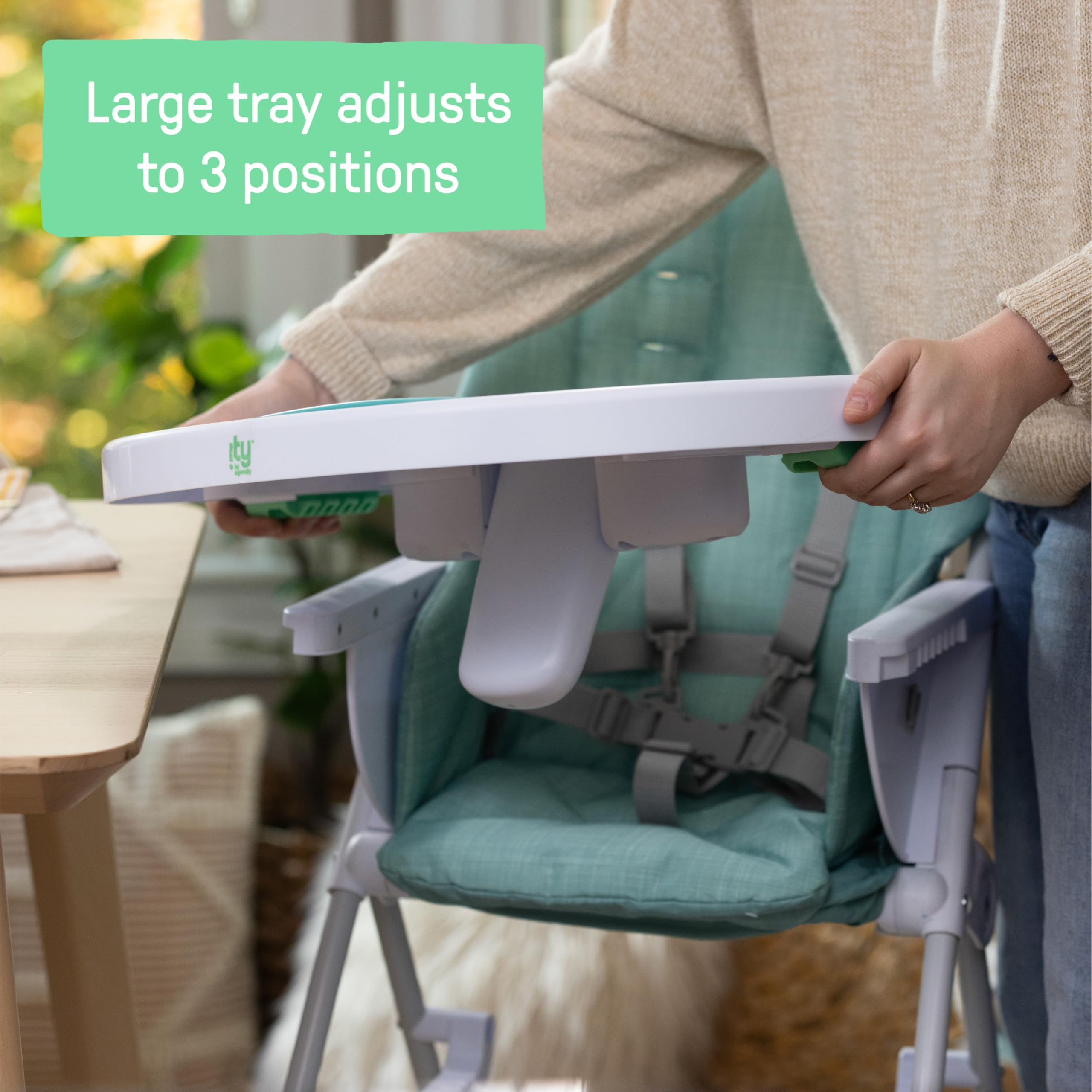 Ingenuity Sun Valley Compact Folding Baby High Chair, Food-Grade Safe Plate, 5-Point Harness, for Ages 6 Months and Up, Unisex - Teal