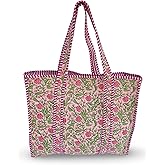 LKGSM RUGS Cotton Tiger Block Print Tote Bag, Indian Handmade Shopping Shoulder Bag, Unisex Market Daily Use