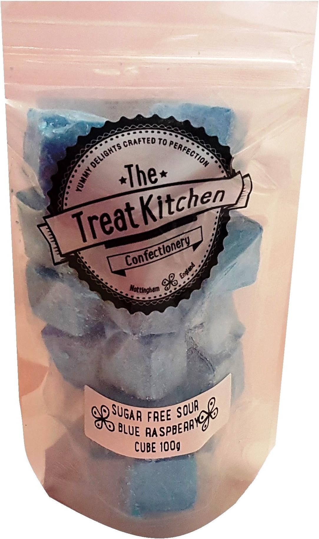 Sour Blue Raspberry Cubes Sugar Free Hard Boiled Sweets - The Treat Kitchen in Pouch 100g