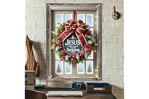 BlissYard Christmas Window Decorations 32x47 Inch Christmas Window Cover Inspirational Plaid Bow Pinecones Berries Snow Frost Trees Windows Silhouette for Indoor Outdoor Holiday Party Decor