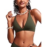 CRZ YOGA Deep V Neck Bikini Tops for Women - Padded Criss Cross Back Triangle Sexy Swim Bathing Suit Bra