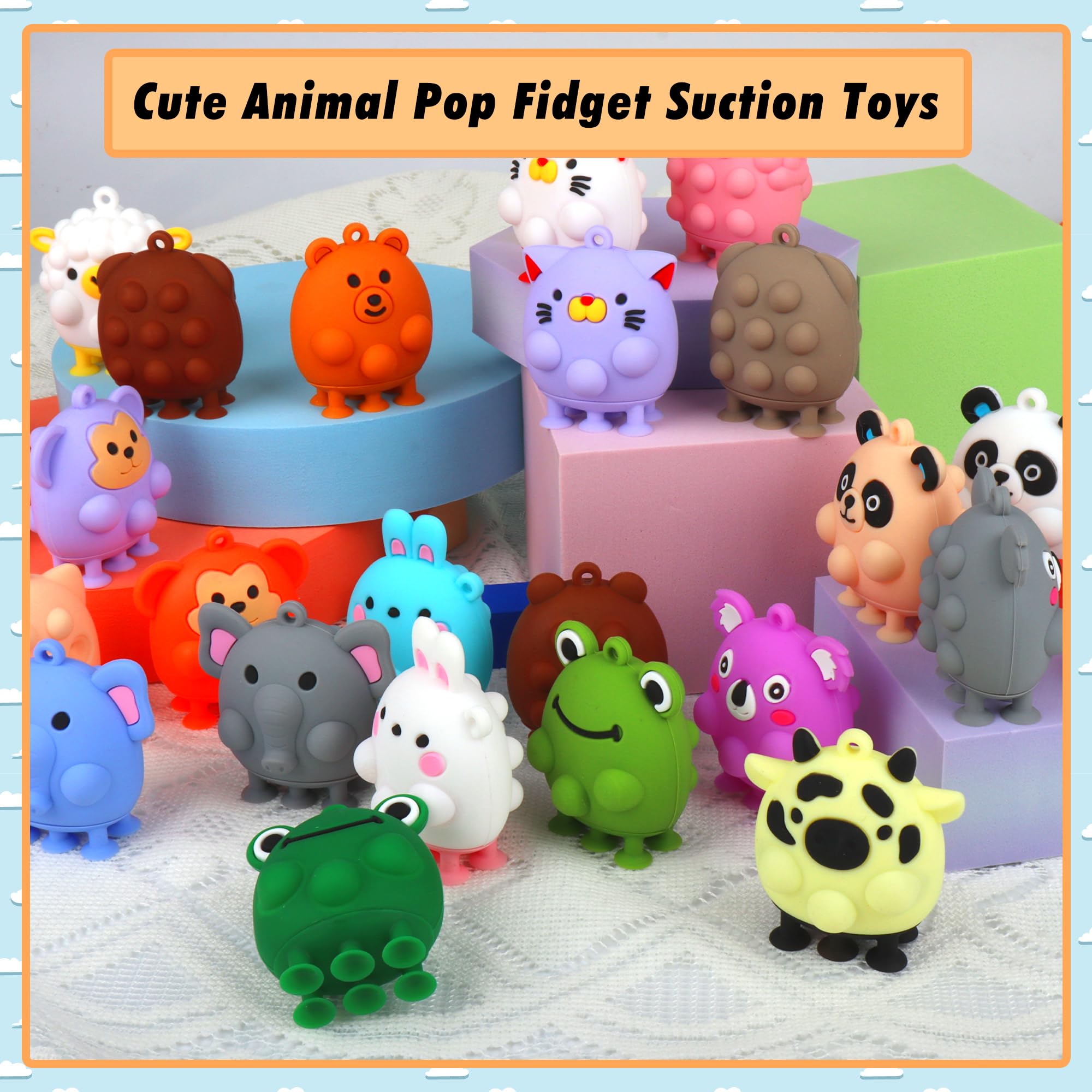 ChildFun 24 PCS Party Favors for Kids,3D Animal Pop Toys,Goodie Bags Stuffers for Kids,Pinata Stuffers Carnival Prizes,Fidget Toys Bulk,Prize for Classroom,Suction Toys for Toddlers
