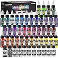 FansArriche Airbrush Paint, 44 Colors with 6 Thinners Acrylic Air Brush Paint Set, Ready to Spray Water-Based Opaque & Neon & Iridescent Acrylic Paint for Beginners, Artists, 20 ml/Bottle