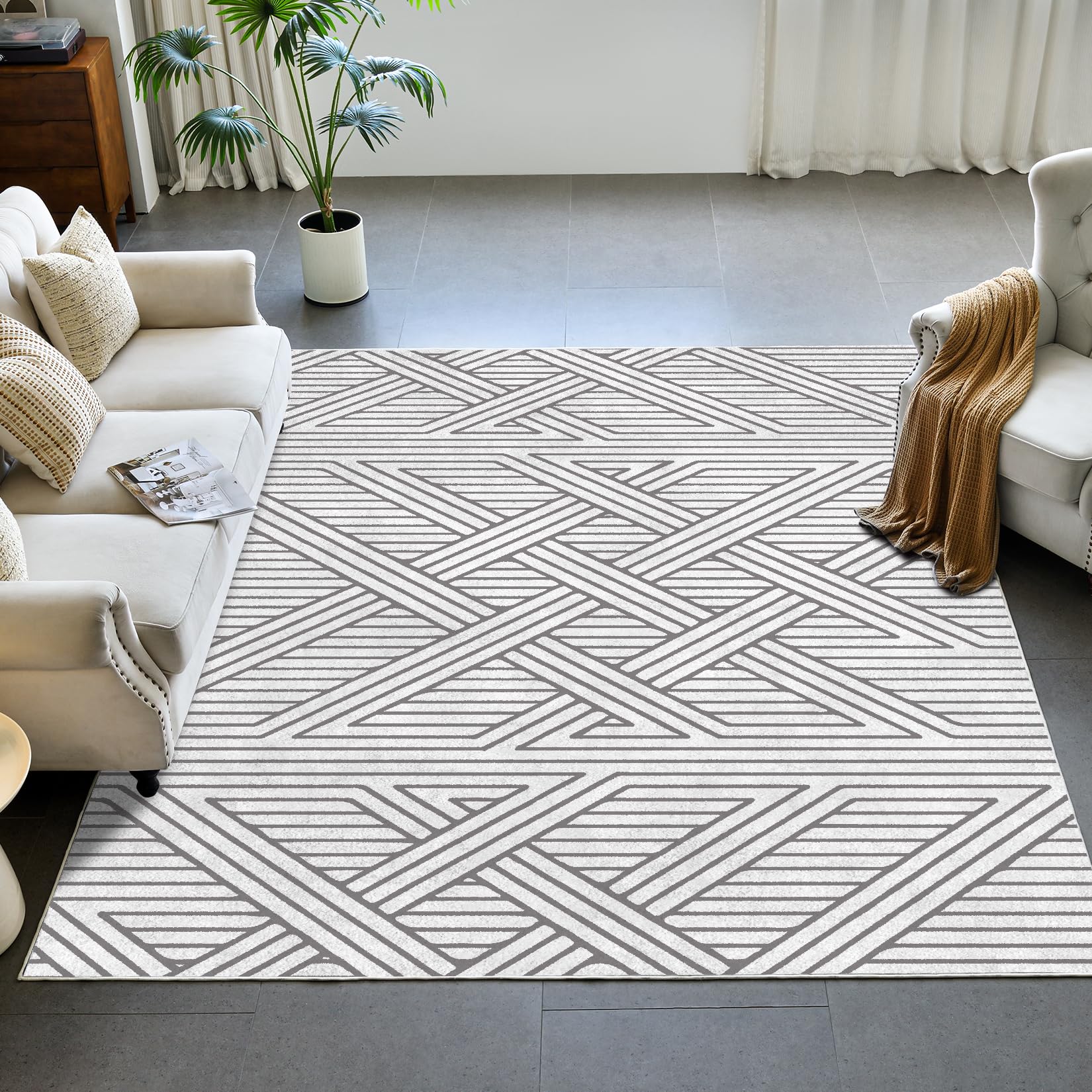 Photo 1 of INGEROOM 6x9 Area Rugs for Living Room, Washable Area Rug Grey, Modern Design, Geometric Carpet for Living Room, Bedroom, Dining Room, Offic, Entryway