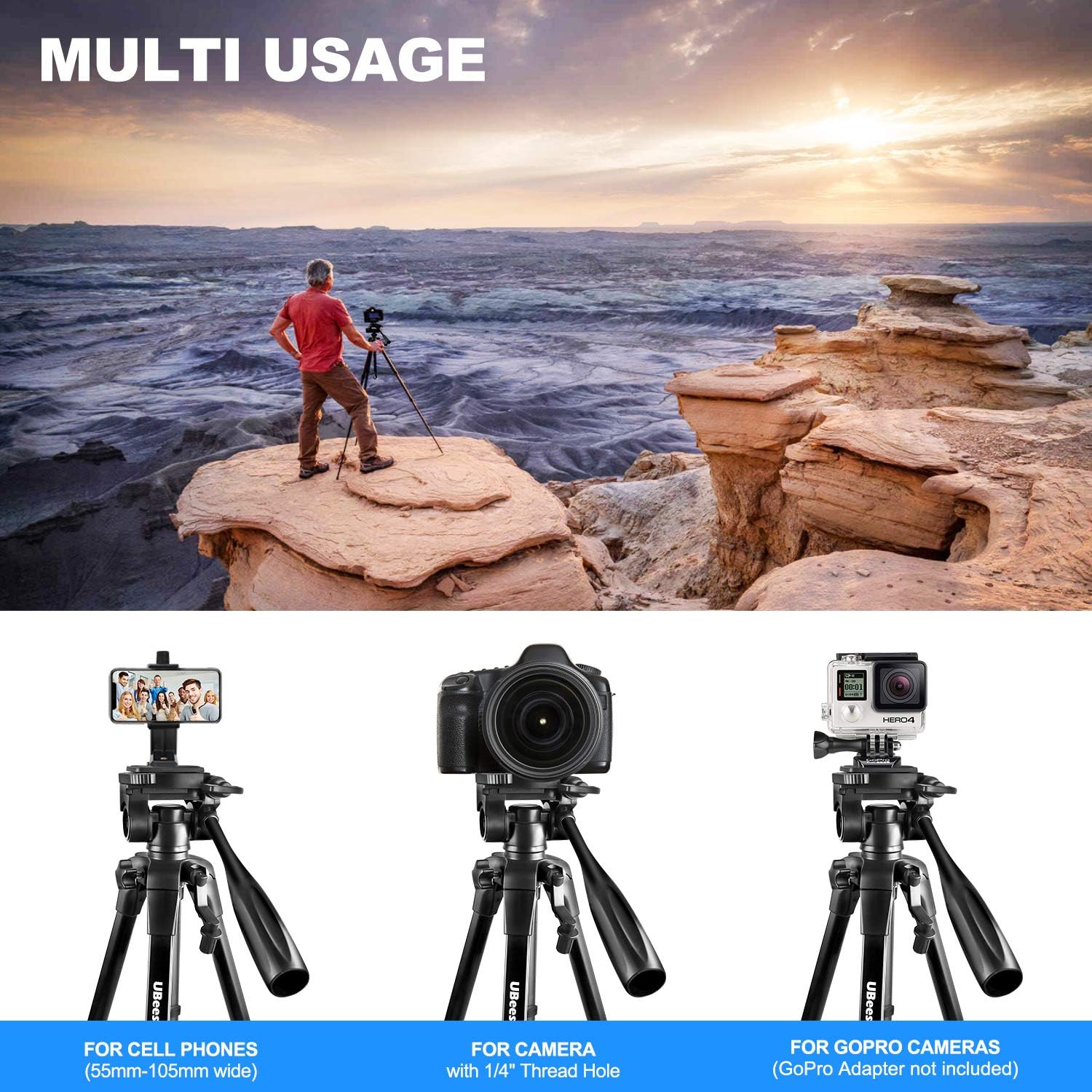 Camera Tripod, UBeesize 55-Inch Lightweight Aluminum Travel Tripod Stand for Canon Nikon Sony DSLR Digital Olympus Video Camera with Universal Smartphone Mount & Carry Bag & Bluetooth Remote : Camera & Photo