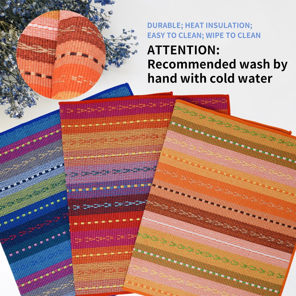 WOOD MEETS COLOR Cotton Table Placemats Woven Braided Ribbed Washable Kitchen Table Mats Set of 6, 12\