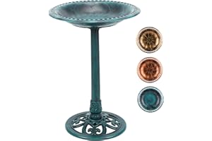 FSUON Bird Bath 28 Inch Height, Polyresin Standing Antique Birdbath for Outdoor Garden Decor, Green