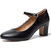 MAIERNISI JESSI Women's Mary Jane Pumps, 2.36 Inch Block Heel, Ankle Strap with Buckle, Closed Toe