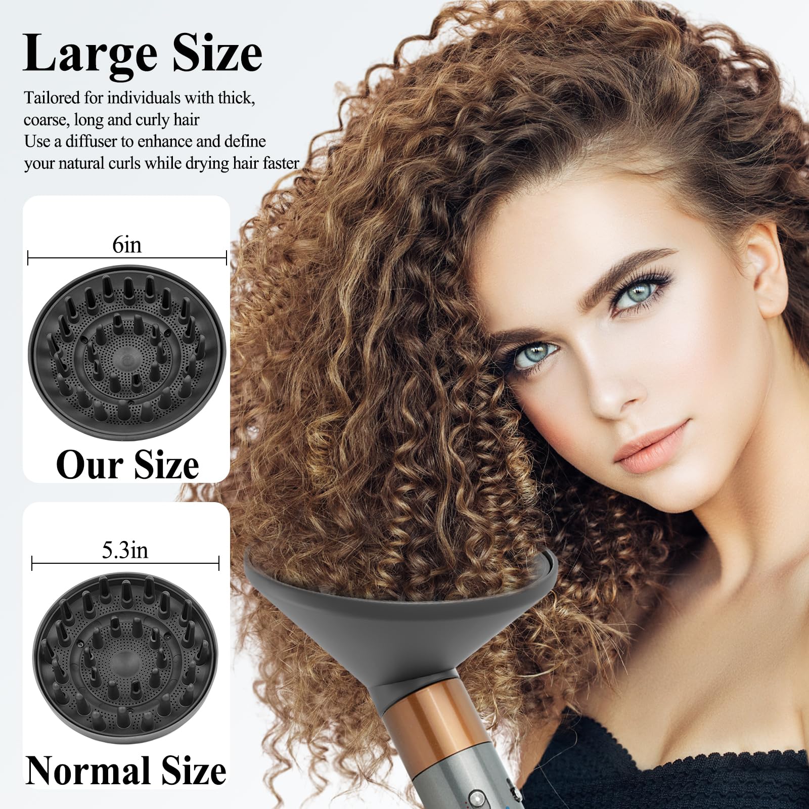Large Diffuser Attachment Compatible with Dyson Airwrap, Upgraded Bigger Diffuser Nozzle to Dryer Faster and Define Curls Hair, Grey